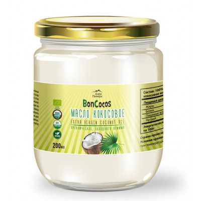 Масло кокосовое органическое холодного отжима (Virgin Coconut Oil), BONCOCOS, 200мл Масло кокосовое органическое холодного отжима (Virgin Coconut Oil), BONCOCOS, 200мл