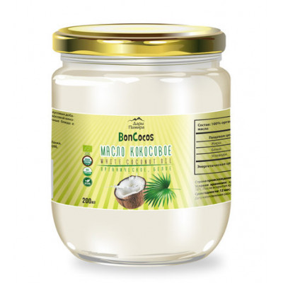 Масло кокосовое холодного отжима, органика БЕЛОЕ (с мякотью кокоса), BONCOCOS, 200мл, ст/б Масло кокосовое холодного отжима, органика БЕЛОЕ (с мякотью кокоса), BONCOCOS, 200мл, ст/б