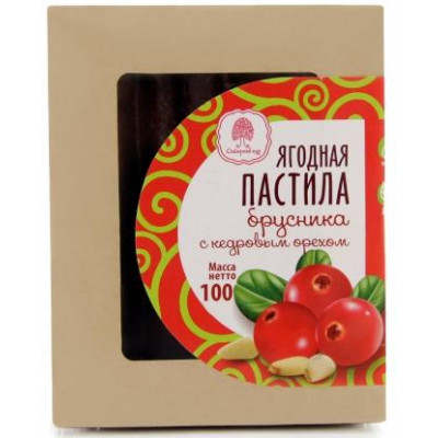 Пастила без сахара Брусника с кедровыми орешками, Сибирский кедр, 100 г