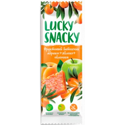 Фруктовый батончик Абрикос-Яблоко-Облепиха, Lucky Snacky, 30 г Фруктовый батончик Абрикос-Яблоко-Облепиха, Lucky Snacky, 30 г