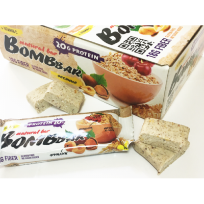 Протеиновый батончик Овсяный с вишней и фундуком, Bombbar, 60 г Протеиновый батончик Овсяный с вишней и фундуком, Bombbar, 60 г