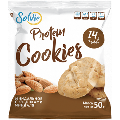Печенье "Protein cookies" миндальное с кусочками миндаля без сахара, Solvie, 50 г