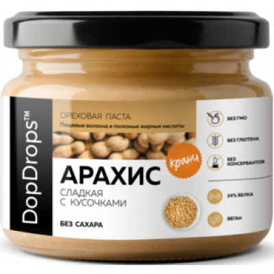 Паста Арахисовая Кранч с экстрактом монк-фрукта, DopDrops, 250 г, ст/б Паста Арахисовая Кранч с экстрактом монк-фрукта, DopDrops, 250 г, ст/б