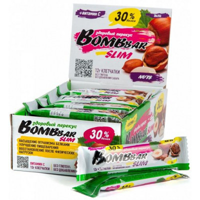 Протеиновый батончик SLIM (арахис и фундук), Bombbar, 35 г Протеиновый батончик SLIM (арахис и фундук), Bombbar, 35 г