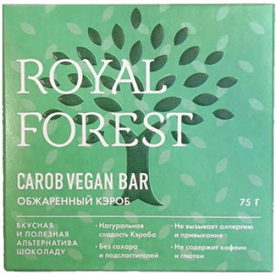 Шоколад из обжаренного кэроба Веганский, Royal Forest, 75 г Шоколад из обжаренного кэроба Веганский, Royal Forest, 75 г